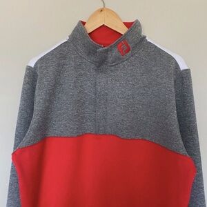 FootJoy 1/4 Zip Hidden Placket Mens M Pullover Top Long Sleeve Red/Gray/White